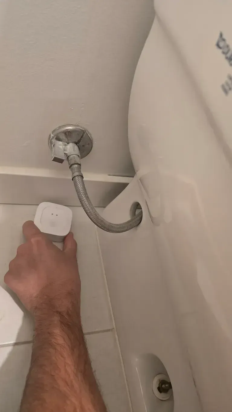 Puck sensor: Behind a toilet, where leaks start